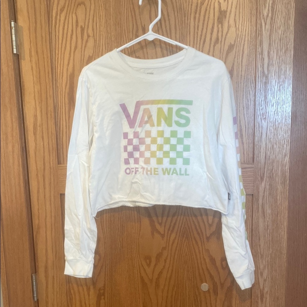 Vans White Long Sleeve Graphic Crop Top EUC
